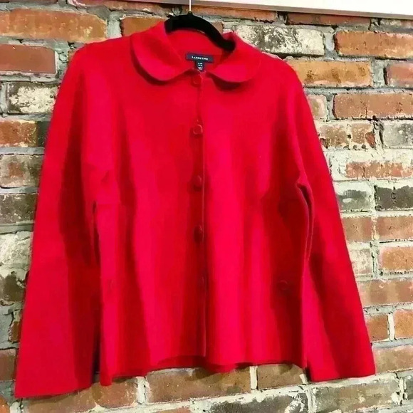 Lands End Red Chunky Button Blazer Size LP - Picture 2 of 6